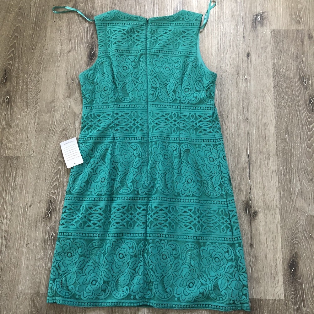 Eliza J Dress 8 Green Lace Overlay Lined Shift Floral Sleeveless‎ Back Zip - Picture 12 of 14